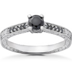 White Gold 1/2ct TDW Black Diamond Vintage Engagement Ring - Handcrafted By Name My Rings™