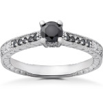 White Gold 1/2ct TDW Black Diamond Vintage Engagement Ring - Handcrafted By Name My Rings™