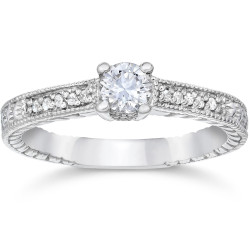 White Gold 1/2ct TDW Diamond Vintage Engagement Ring - Handcrafted By Name My Rings™