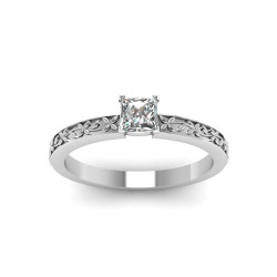 White Gold 1/2ct TDW Princess-cut Diamond Solitaire and Floral Engraved Engagement Ring  K, SI - Handcrafted By Name My Rings™