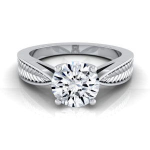 White Gold 1/2ct TDW Round Diamond Leaf Texture Design Engagement Ring - Handcrafted By Name My Rings™
