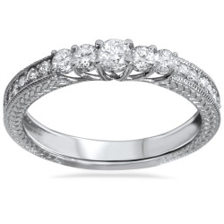 White Gold 1/2ct TDW Vintage Inspired Diamond Five Stone Anniversary Ring - Handcrafted By Name My Rings™