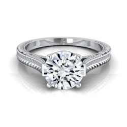 White Gold 1/2ct TDW White Diamond Millgrain Finish Engagement Ring - Handcrafted By Name My Rings™