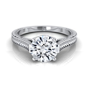 White Gold 1/2ct TDW White Diamond Millgrain Finish Engagement Ring - Handcrafted By Name My Rings™