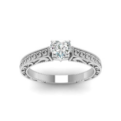 White Gold 1/2ct.CTtw Heart-shaped Diamond Solitare Filigree Engagement Ring by - Handcrafted By Name My Rings™