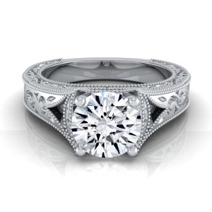 White Gold 1/2ctw TDW White Diamond Millgrain Engagement Ring - Handcrafted By Name My Rings™