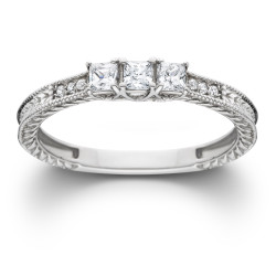 White Gold 1/3ct TDW Diamond Vintage Three Stone Promise Ring - Handcrafted By Name My Rings™