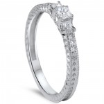 White Gold 1/3ct TDW Diamond Vintage Three Stone Promise Ring - Handcrafted By Name My Rings™
