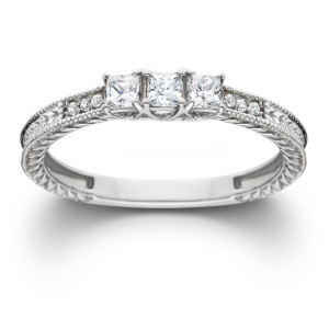 White Gold 1/3ct TDW Diamond Vintage Three Stone Promise Ring - Handcrafted By Name My Rings™