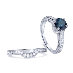 White Gold 1.5ct TDW Blue/ White Vintage-style Diamond Bridal Set - Handcrafted By Name My Rings™