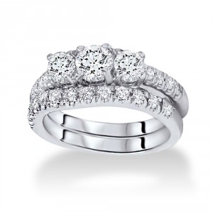 White Gold 1.5ct TDW Three-stone Diamond Bridal Set - Handcrafted By Name My Rings™