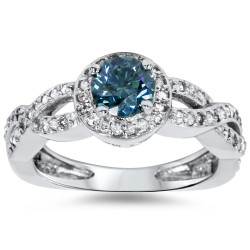 White Gold 1ct TDW Blue Diamond Braided Vintage Ring - Handcrafted By Name My Rings™