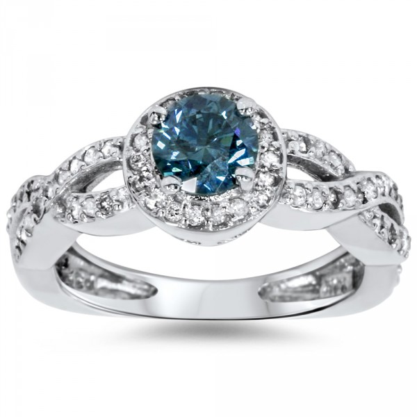White Gold 1ct TDW Blue Diamond Braided Vintage Ring - Handcrafted By Name My Rings™