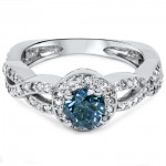 White Gold 1ct TDW Blue Diamond Braided Vintage Ring - Handcrafted By Name My Rings™