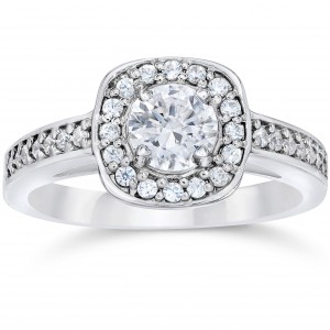 White Gold 1ct TDW Cushion Halo Diamond Engagement Ring - Handcrafted By Name My Rings™