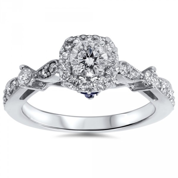 White Gold 1ct TDW Cushion-cut Halo Diamond Engagement Ring with Sapphire Accent - Handcrafted By Name My Rings™