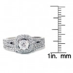 White Gold 1ct TDW Diamond Halo Engagement Wedding Ring Set - Handcrafted By Name My Rings™