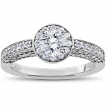 White Gold 1ct TDW Diamond Halo Vintage Heirloom Engagement Ring - Handcrafted By Name My Rings™