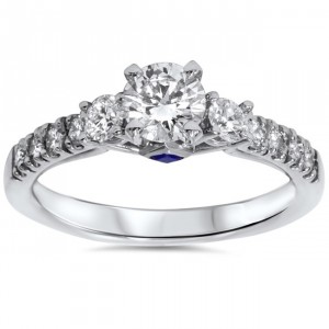 White Gold 1ct TDW Diamond Sapphire Accent Engagement Ring - Handcrafted By Name My Rings™
