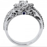 White Gold 1ct TDW Floral Halo Diamond Sapphire Accent Engagement Ring - Handcrafted By Name My Rings™