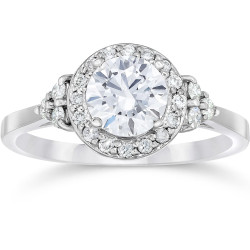 White Gold 1ct TDW Halo Vintage Diamond Engagement Ring - Handcrafted By Name My Rings™