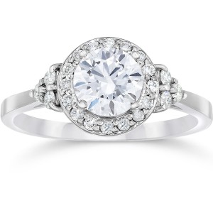 White Gold 1ct TDW Halo Vintage Diamond Engagement Ring - Handcrafted By Name My Rings™