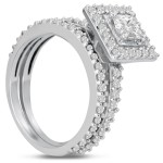 White Gold 1ct TDW Micropave Princess-cut Diamond Bridal Engagement Set - Handcrafted By Name My Rings™