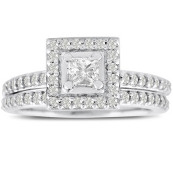 White Gold 1ct TDW Micropave Princess-cut Diamond Bridal Engagement Set - Handcrafted By Name My Rings™