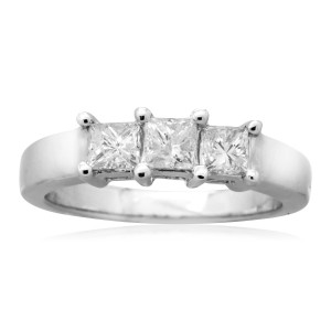 White Gold 1ct TDW Princess-cut Diamond 3-stone Anniversary Ring - Handcrafted By Name My Rings™