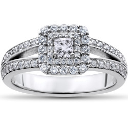 White Gold 1ct TDW Princess-cut Diamond Double Halo Engagement Ring - Handcrafted By Name My Rings™