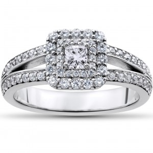 White Gold 1ct TDW Princess-cut Diamond Double Halo Engagement Ring - Handcrafted By Name My Rings™