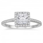 White Gold 1ct TDW Princess-cut Diamond Halo Ring - Handcrafted By Name My Rings™