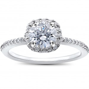 White Gold 1ct TDW Round Diamond Engagement Ring Cushion Halo - Handcrafted By Name My Rings™