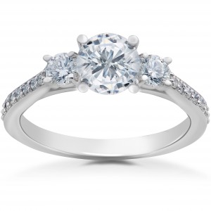 White Gold 1ct TDW Round Eco-Friendly Lab Grown Diamond 3-Stone Engagement Ring - Handcrafted By Name My Rings™