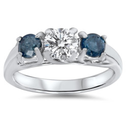 White Gold 1ct White and Blue Diamond 3-stone Engagement Ring - Handcrafted By Name My Rings™
