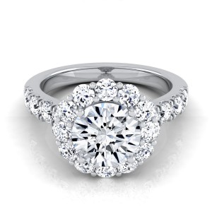 White Gold 2 1/10ct TDW Round Diamond Halo Engagement Ring - Handcrafted By Name My Rings™