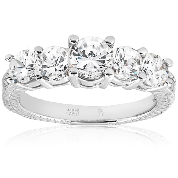 White Gold 2 1/2 ct TDW Diamond Clarity Enhanced Vintage Five Stone Engagement Ring - Handcrafted By Name My Rings™