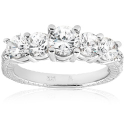 White Gold 2 1/2 ct TDW Diamond Clarity Enhanced Vintage Five Stone Engagement Ring - Handcrafted By Name My Rings™