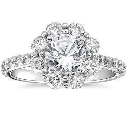 White Gold 2 1/2 cttw Halo Round Cut Diamond Enhanced Engagement Ring - Handcrafted By Name My Rings™