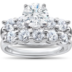 White Gold 2 1/2ct TDW Diamond Clarity Enhanced Five Stone Wedding & Engagement Ring Set - Handcrafted By Name My Rings™