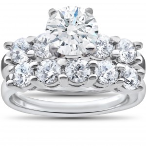 White Gold 2 1/2ct TDW Diamond Clarity Enhanced Five Stone Wedding & Engagement Ring Set - Handcrafted By Name My Rings™
