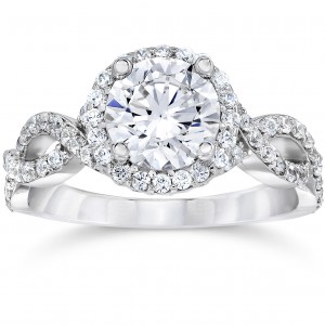 White Gold 2 1/4ct TDW Halo Round Clarity Enhanced Diamond Engagement Ring - Handcrafted By Name My Rings™