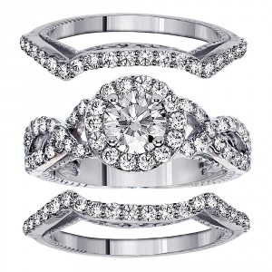 White Gold 2 2/5ct TDW Diamond Halo Bridal Ring Set - Handcrafted By Name My Rings™