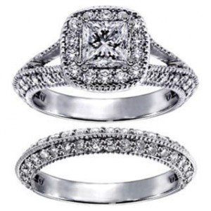 White Gold 2 2/5ct TDW Princess-cut Diamond Halo Bridal Ring Set - Handcrafted By Name My Rings™
