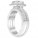 White Gold 2 3/4 ct TDW Cushion Halo Diamond Engagement Clarity Enhanced Trio Wedding Ring Set - Handcrafted By Name My Rings™