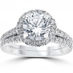 White Gold 2 3/4ct TDW Halo Diamond Clarity Enhanced 2-Piece Engagement Ring Set - Handcrafted By Name My Rings™