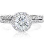 White Gold 2 4/5ct TDW Clarity Enhanced Diamond Halo Engagement Wedding Ring Set - Handcrafted By Name My Rings™