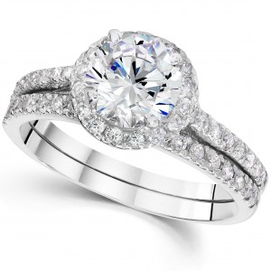 White Gold 2 4/5ct TDW Clarity Enhanced Diamond Halo Engagement Wedding Ring Set - Handcrafted By Name My Rings™