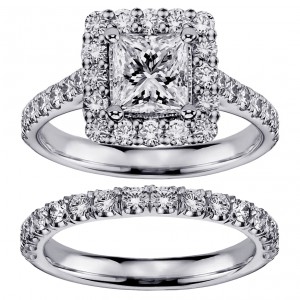 White Gold 2 4/5ct TDW Princess-cut Diamond Square Halo Bridal Ring Set - Handcrafted By Name My Rings™