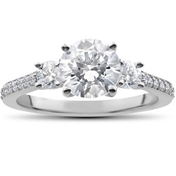 White Gold 2 ct Round Diamond 3-Stone Lab Grown Eco Friendly Engagement Ring - Handcrafted By Name My Rings™